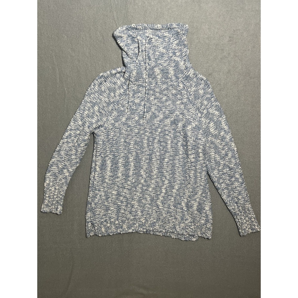Chaps Women's Heather Blue Cotton Blend Hooded Pullover Sweater Size M